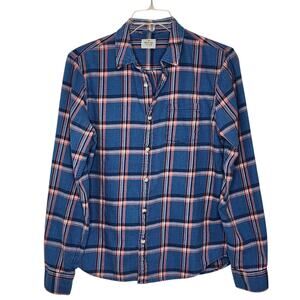 Marine Layer Mens Blue Plaid Marge Flannel Long Sleeve Shirt Button Down M / L